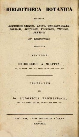 Handbuch der botanischen Litteratur : Mit einer Vorrede von Ludw. Reichenbach