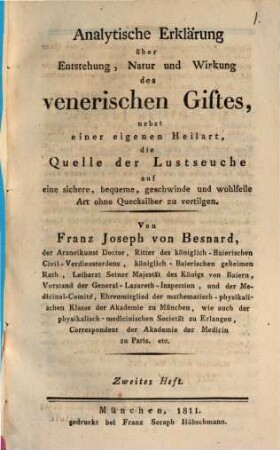 Ernsthafte auf Erfahrung gegründete Warnungen an die Freunde der Menschheit gegen den Gebrauch des Quecksilbers in venerischen Krankheiten, H. 2.