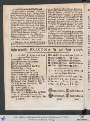 Astronomische Practica für das Jahr 1827.