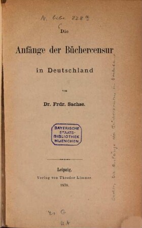 Die Anfänge der Büchercensur in Deutschland