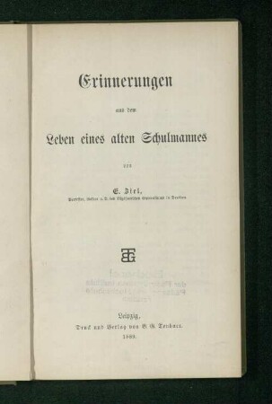 Erinnerungen aus dem Leben eines alten Schulmannes
