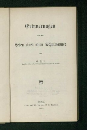 Erinnerungen aus dem Leben eines alten Schulmannes