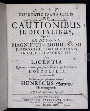 Disputatio Inauguralis De Cautionibus Iudicialibus