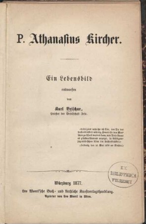 P. Athanasius Kircher : ein Lebensbild