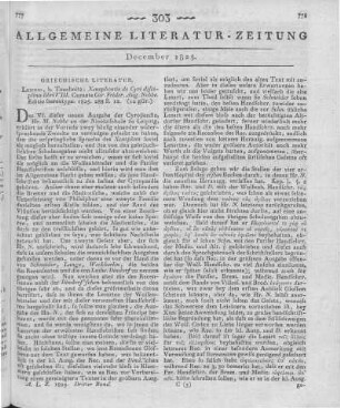 Xenophon: De Cyri Disciplina. Editio Stereotypa. Curante C. F. A. Nobbe. Leipzig: Tauchnitz 1825