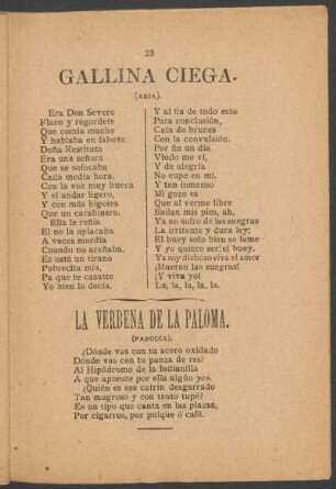 La verbena de la paloma. : (Parodia).