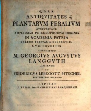 Antiqvitates plantarvm feralivm