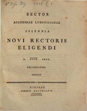 Rector Academiae Ludovicianae solennia Novi Rectoris eligendi ... celebranda indicit : Insunt Observationes in Propertium: Specimen secundum