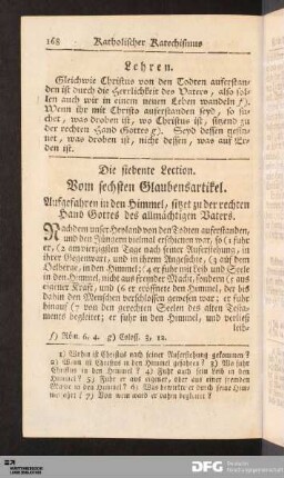 Die siebente Lection. Vom sechsten Glaubensartikel.