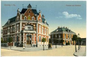 Coswig. Postamt und Bahnhof
