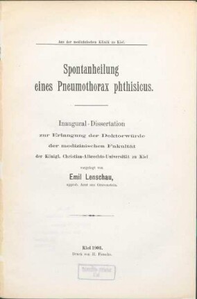 Spontanheilung eines Pneumothorax phthisicus