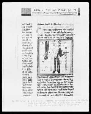 Glossa super Mattheum; Jacobus de Cessolis, de moribus hominum et officiis nobilium super ludo schachorum — Ein Wollweber, Folio 104recto