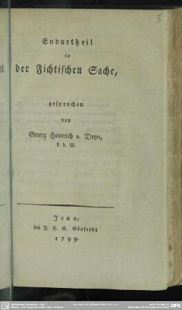 Endurtheil in der Fichtischen Sache