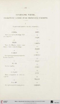 Cinquième partie: Inscriptions latines et de Provenance Italienne