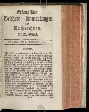 XLIX. Stück. Dienstags, den 4. December. 1787.