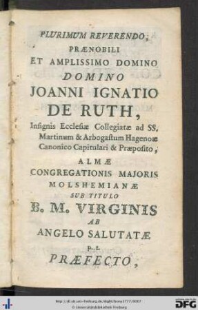 Plurimum Reverendo ... Domino Joanni Ignatio De Ruth ...