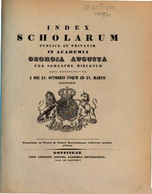 Index scholarum publice et privatim in Academia Georgia Augusta ... habendarum, SS 1859