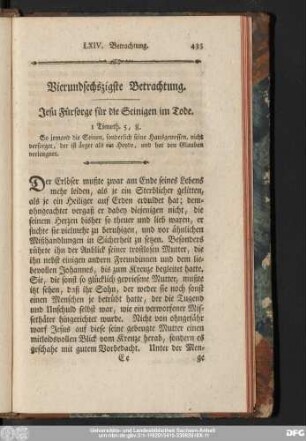 Vierundsechszigste Betrachtung. Jesu Fürsorge für die Seinigen im Tode.