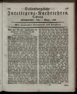 X. Stück. Sonnabends: den 11. Merz, 1786.