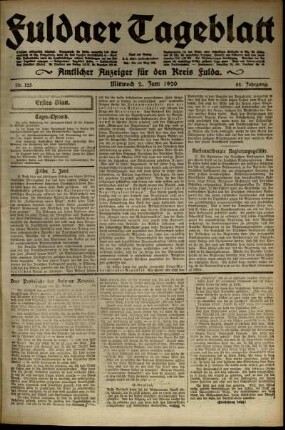 Erste Ausgabe vom Mittwoch, den 02. Juni 1920.