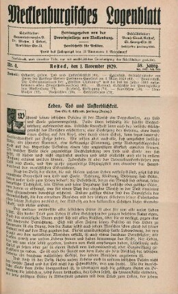 Nr. 4. Rostock, den 1. November 1929. 58. Jahrg.