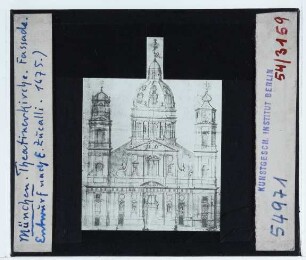 München, Theatinerkirche,Zucalli, Fassadenentwurf für die Münchner Theaterinerkirche (Zeichnung) (NN) : Zeichnung mit Alternativen für Fassade von Zucalli