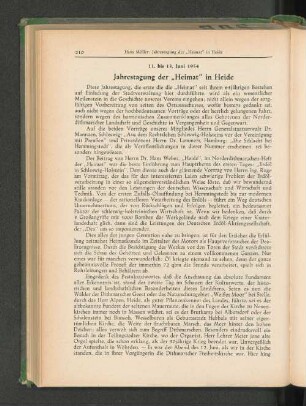11. bis 13. Juni 1954 Jahrestagung der "Heimat" in Heide