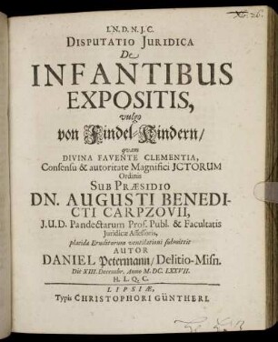 Disputatio Iuridica De Infantibus Expositis, vulgo von Findel-Kindern