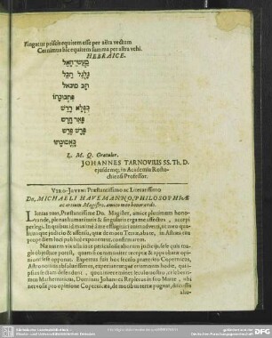 Viro-Juveni Praestantissimo ac Literatissimo Dn. Michaeli Havemanno, Philosophiae ac artium Magistro, amico meo honorando