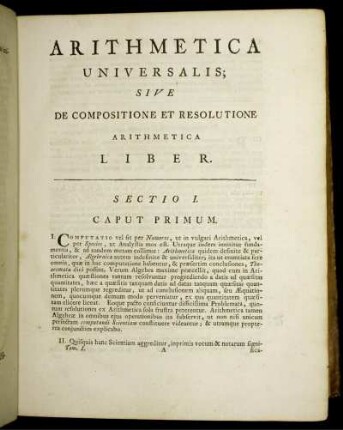 Arithmetica Universalis, Sive De Compositione et Resolutione Arithmetica Liber.