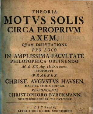 Theoria motus solis circa proprium axem