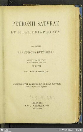 Petronii Saturae et Liber Priapeorum