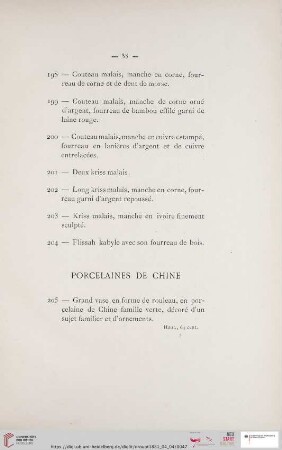Porcelaines de Chine (Nr. 205 - 238)