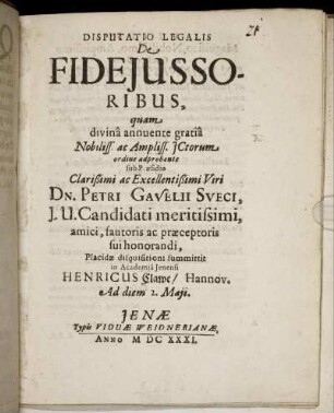 Disputatio Legalis De Fideiussoribus