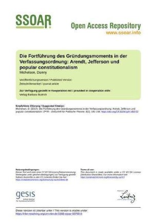 Die Fortführung des Gründungsmoments in der Verfassungsordnung: Arendt, Jefferson und popular constitutionalism