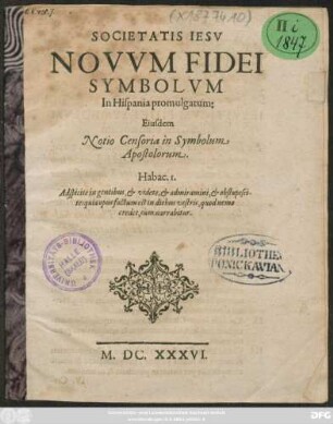 Societatis Jesu Novum Fidei Symbolum In Hispania promulgatum