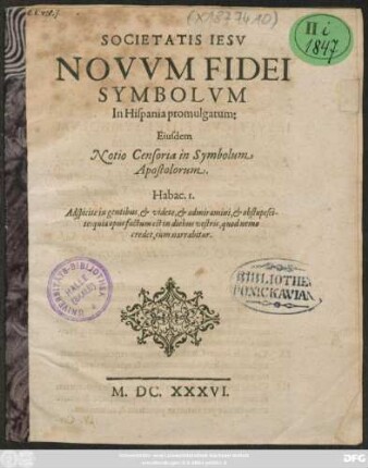 Societatis Jesu Novum Fidei Symbolum In Hispania promulgatum