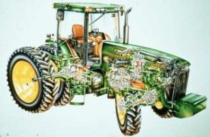 Fotografie: Traktor, Allradtraktor, Antriebs- und Anbausystem, Dieselmotor, Getriebe, Differential