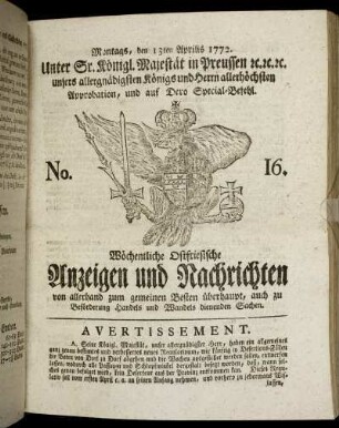 No. 16. Montags, den 13ten Aprilis 1772.