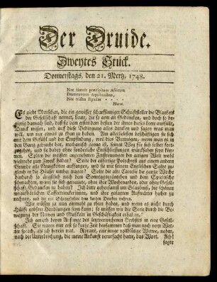 Zweytes Stück. Donnerstags, den 21. Mertz, 1748
