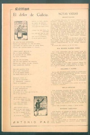 Notas varias : Demostración[,] Srta. Blanca Alonso Pérez[,] Salleres y Núñez[,] Emilio Estévez [y] Expreso "Anduriña"