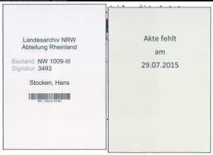 Entnazifizierung Hans Stocken , geb. 05.09.1903 (Musiklehrer)