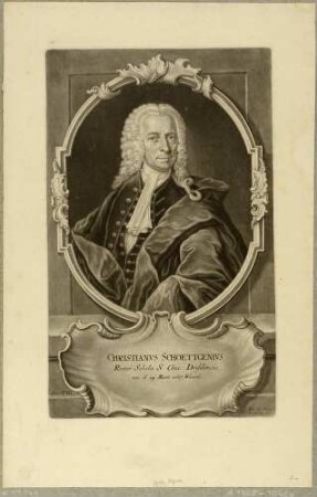 Bildnis des Pädagogen, Historikers und Lexikographen Johann Christian Schöttgen, Brustbild hinter ovaler Rahmung
