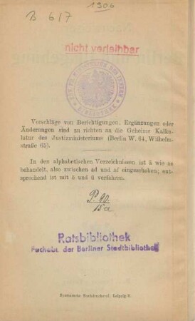 Stempel: Kön. Pr. Ministerium des Innern. Bibliothek