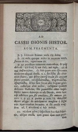 Ad Cassii Dionis Histor. Rom. Fragmenta.