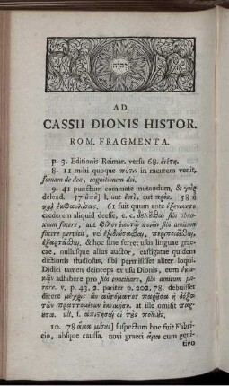 Ad Cassii Dionis Histor. Rom. Fragmenta.