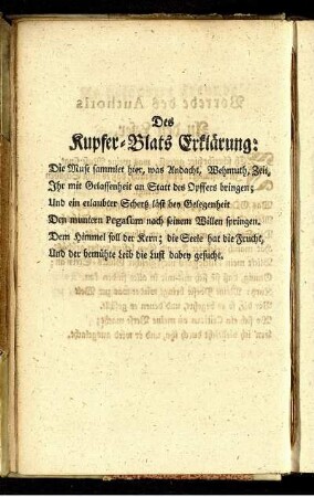 Des Kupfer-Blats Erklärung: