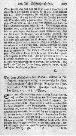 Von dem Keichhusten der Kinder, welcher in den Jahren 1768 und 1769 in Langensalza herrschte.