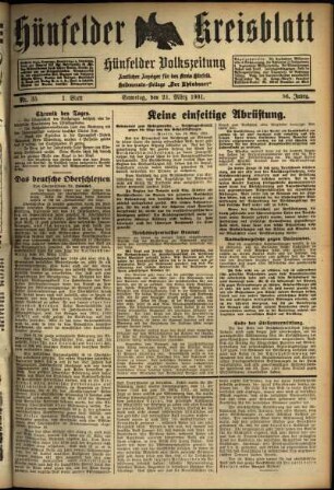 Erste Ausgabe vom Samstag, den 21. März 1931.