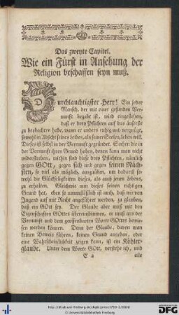 Das zweyte Capitel. Wie ein Fürst in Ansehung der Religion beschaffen seyn muß.